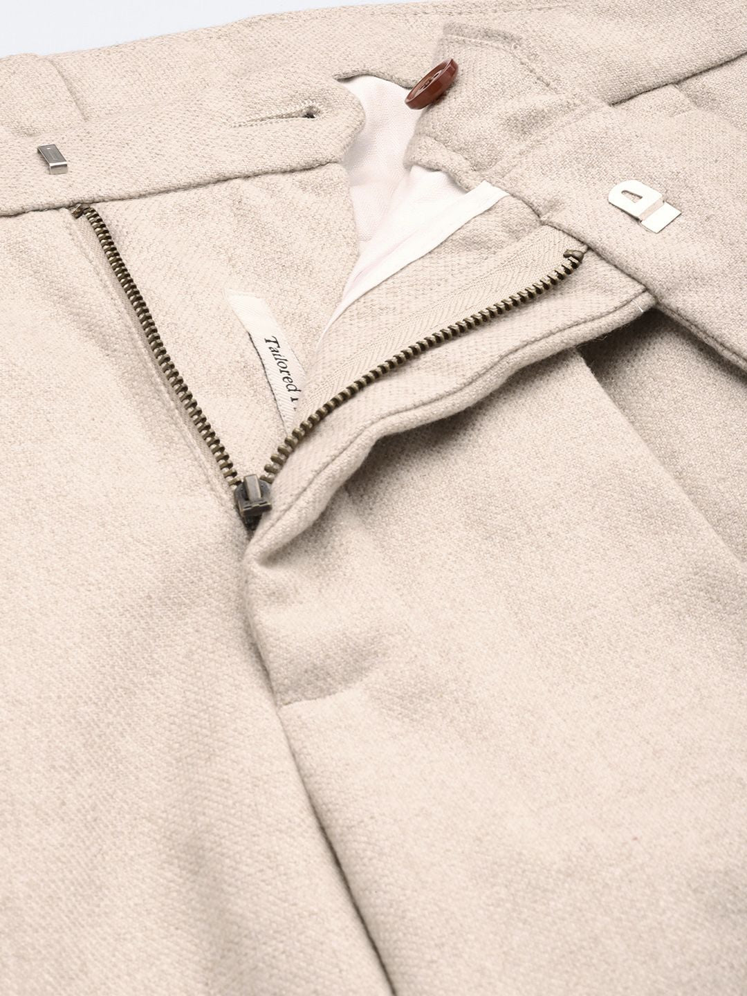 Mr Bowerbird Men Tailored Fit Textured Pleated Trousers