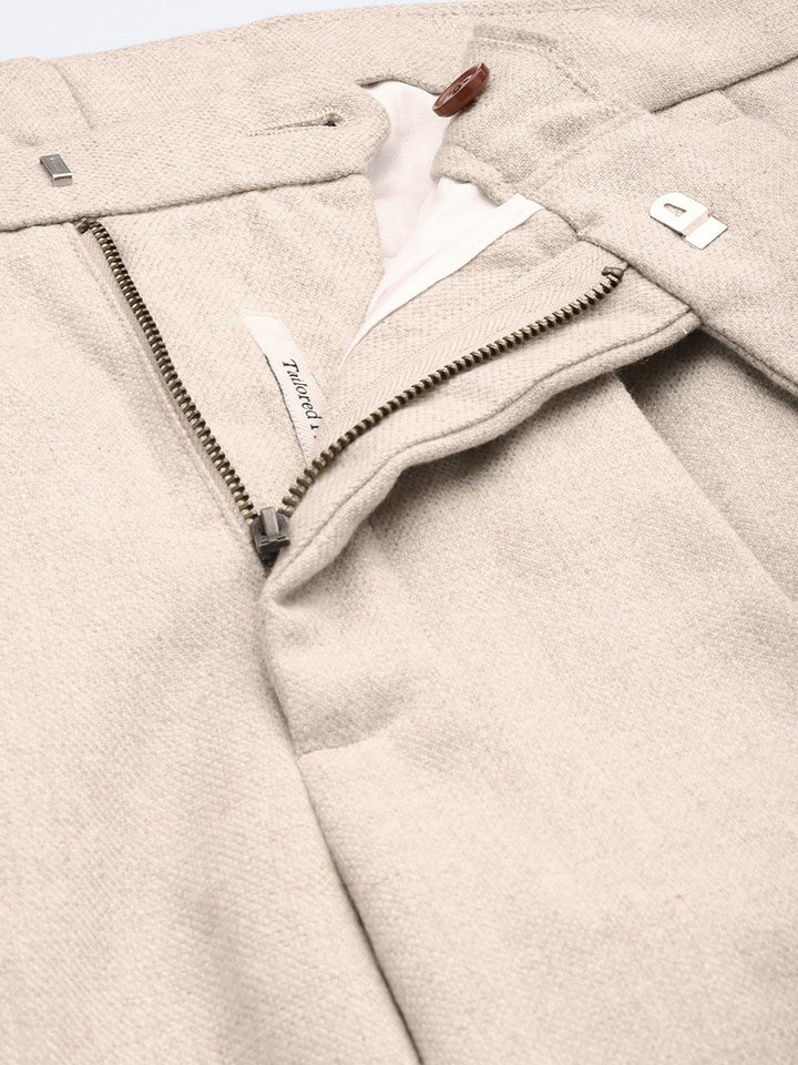 Mr Bowerbird Men Tailored Fit Textured Pleated Trousers