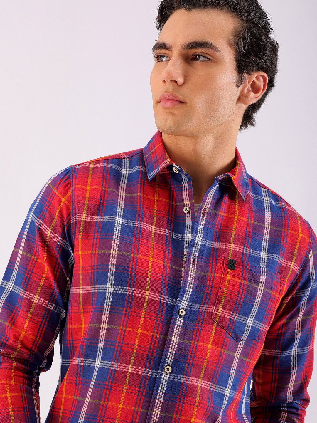 The Indian Garage Co Men Red Tartan Checked Cotton Casual Shirt