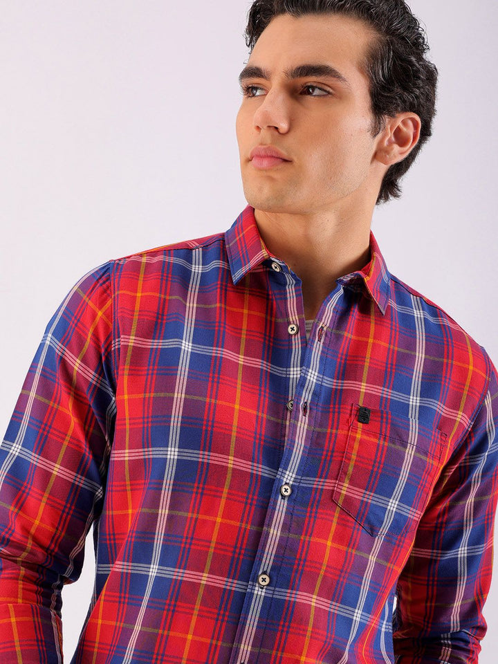 The Indian Garage Co Men Red Tartan Checked Cotton Casual Shirt