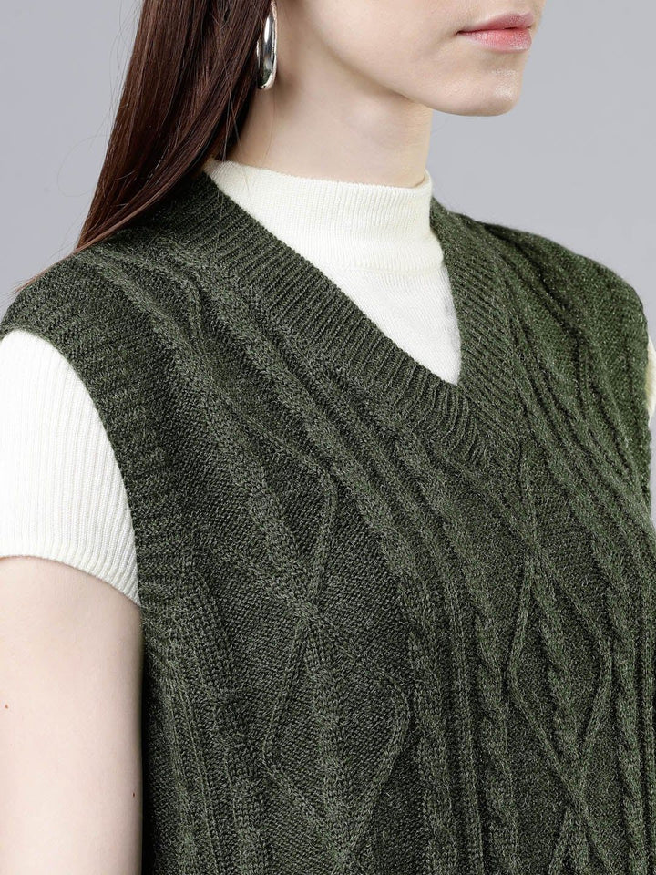Tokyo Talkies Women Olive Green Self Design Jumper Dress