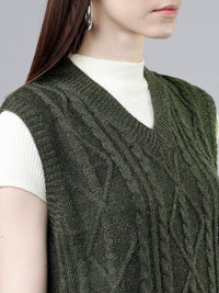 Tokyo Talkies Women Olive Green Self Design Jumper Dress