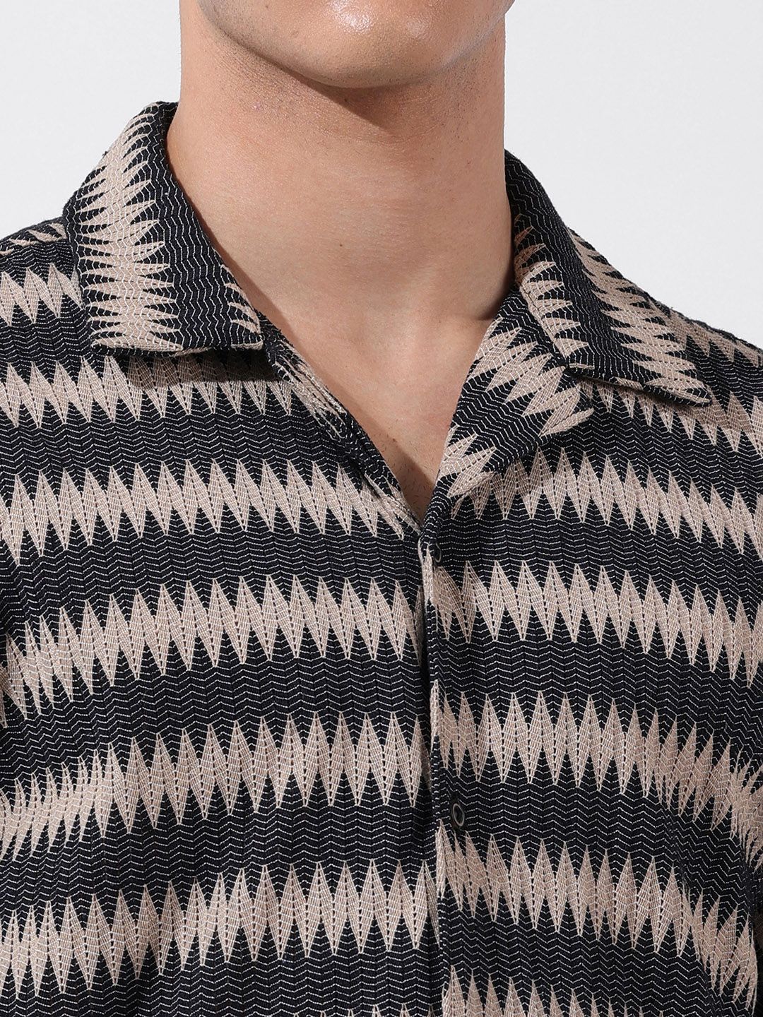 The Indian Garage Co Men Relaxed Fit Textured Crochet Knit Resort Wear Shirt