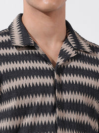 The Indian Garage Co Men Relaxed Fit Textured Crochet Knit Resort Wear Shirt