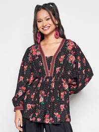 Global Desi Floral Printed Extended Sleeves Top