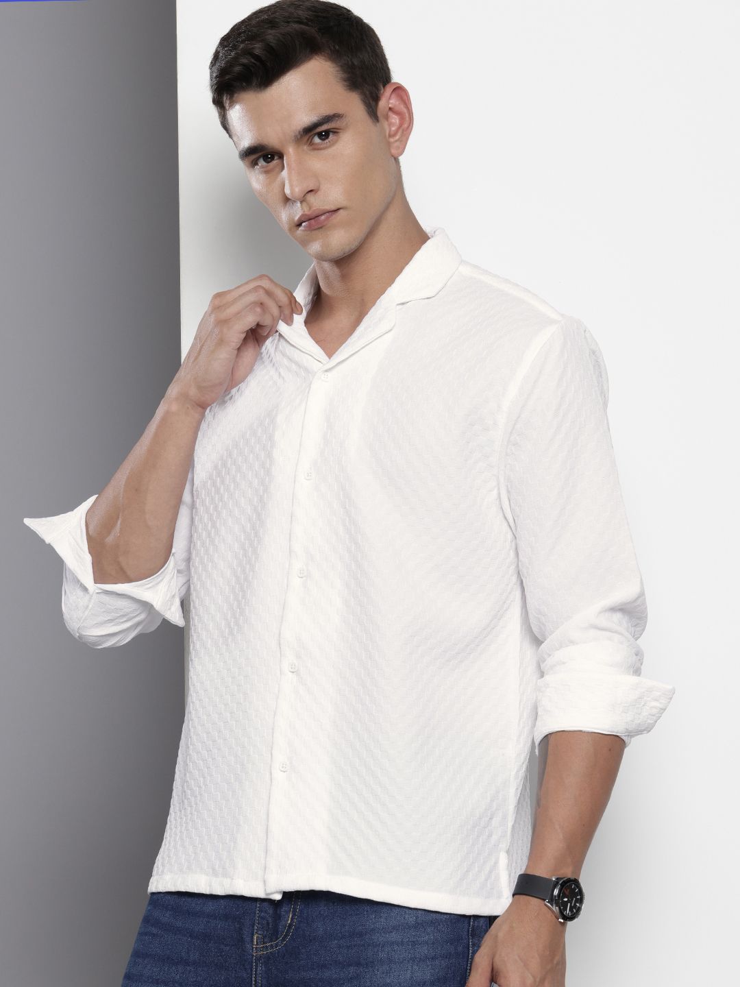 The Indian Garage Co Self Design Opaque Relaxed Fit Casual Shirt