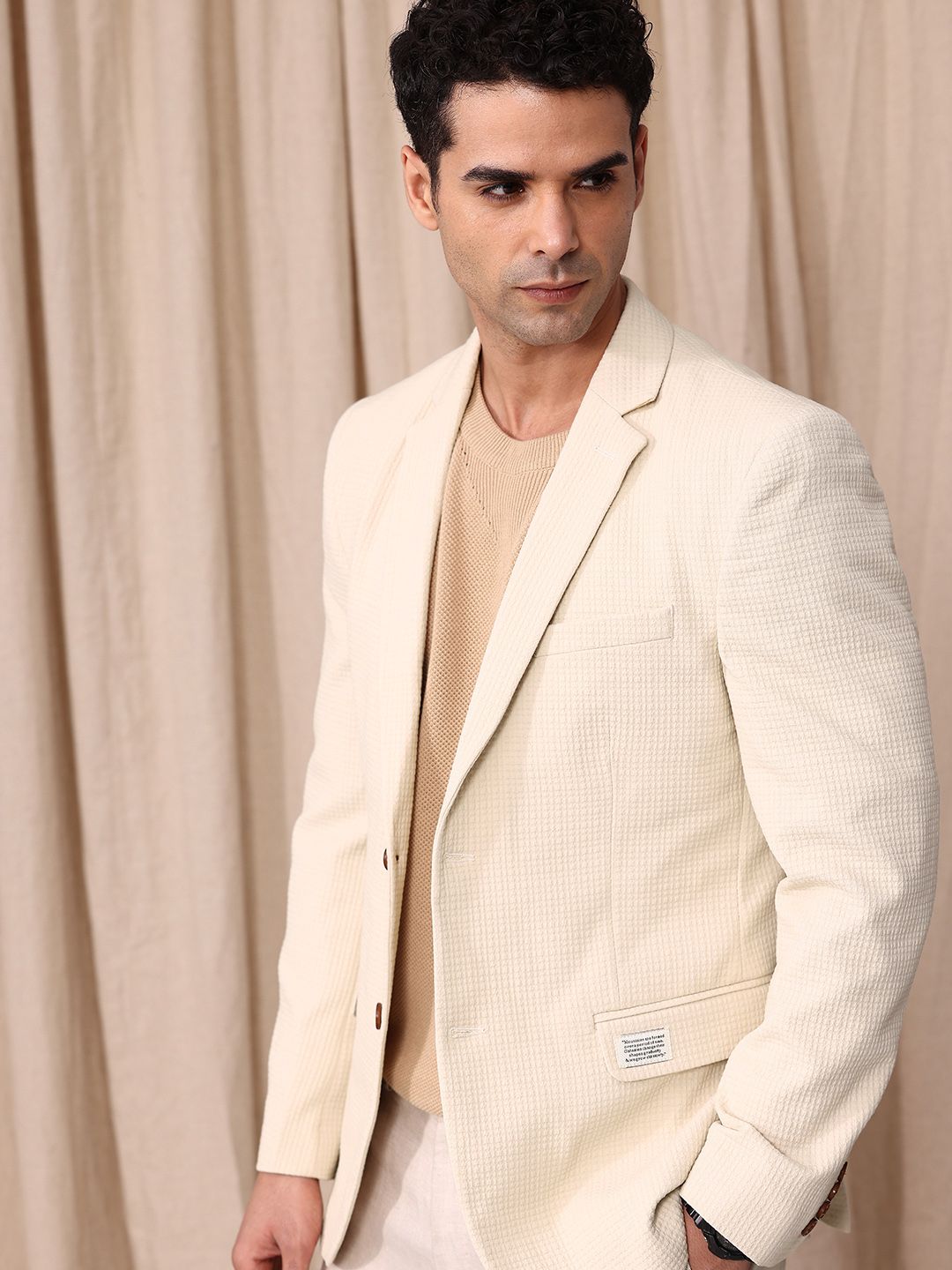 Mr.Bowerbird Self Design Textured Tailored Fit Single Breasted Casual Blazer