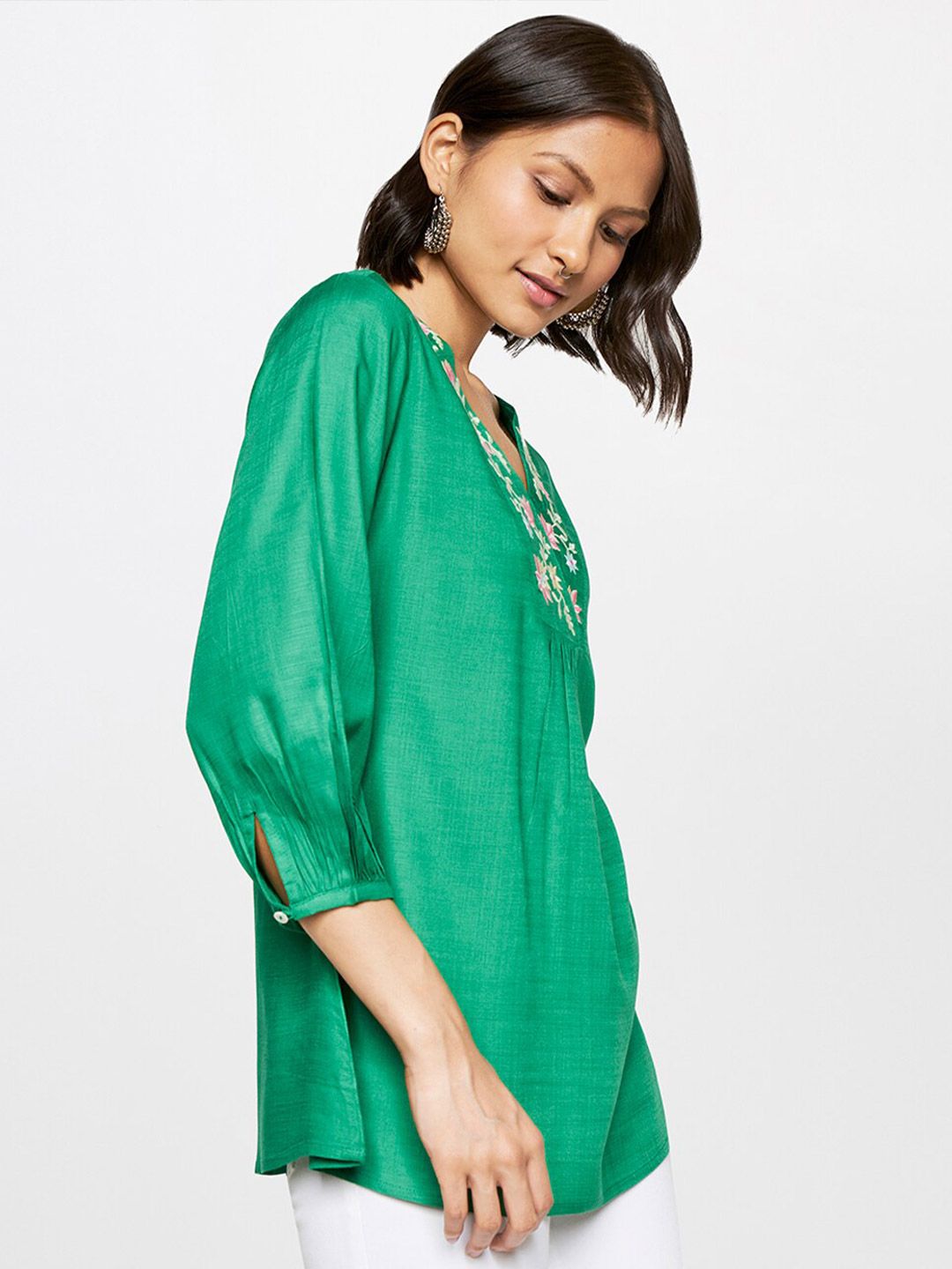 Global Desi V-Neck Embroidered Top