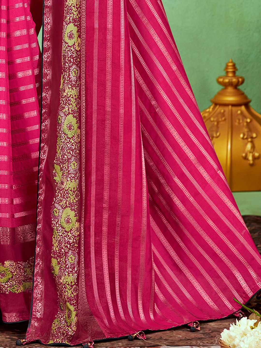 Saree mall Striped Woven Design Zari Silk Saree