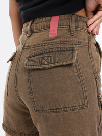 DressBerry Women Edgy Cool High-Rise Washed Denim Cargo Shorts