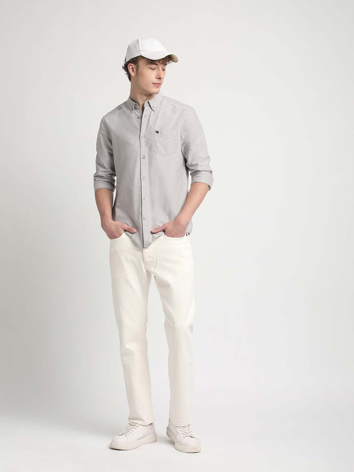 THE BEAR HOUSE Slim Fit Button Down Collar Chest Pocket Pure Cotton Casual Shirt