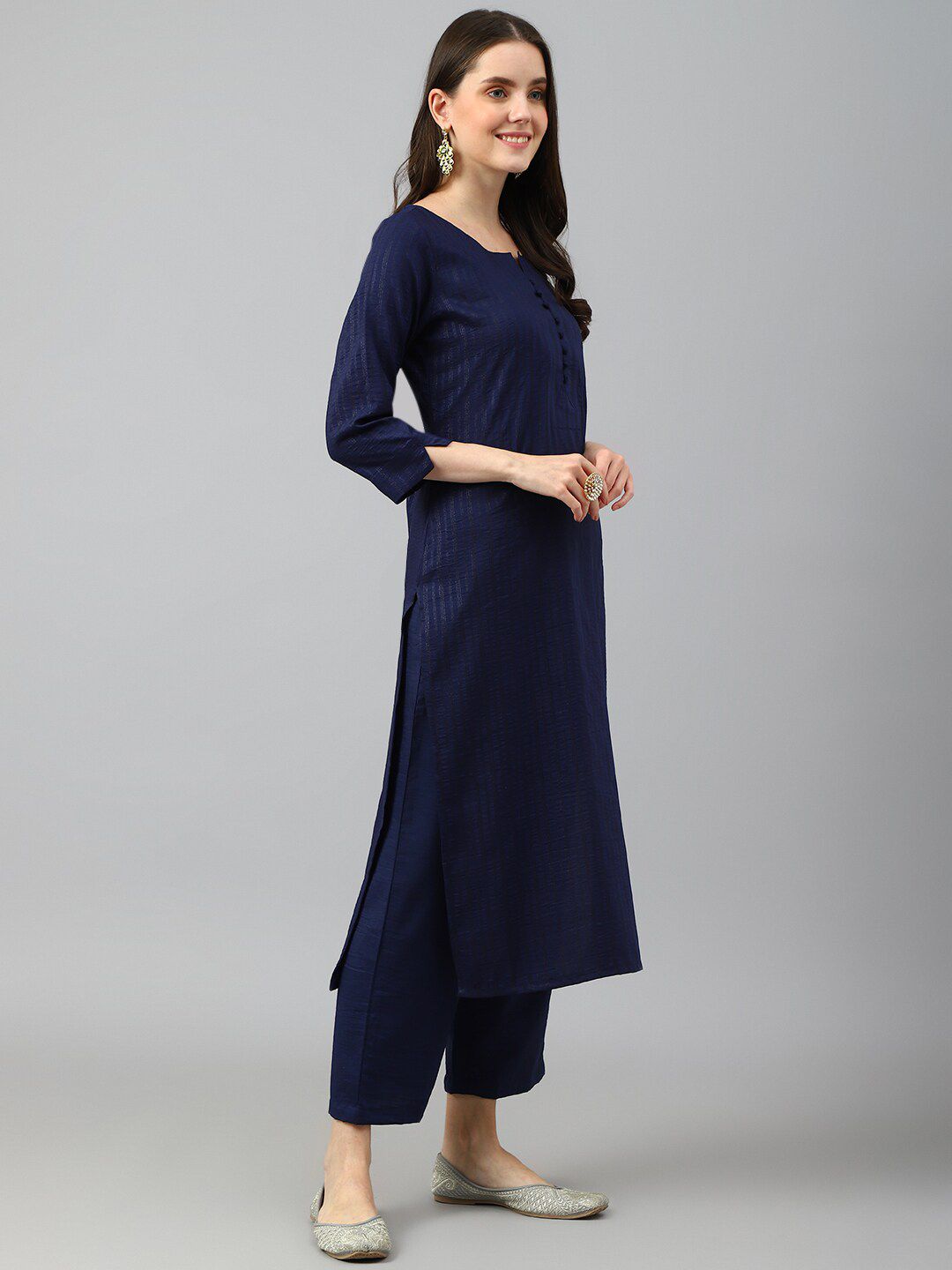 KALINI Striped Regular Kurta with Trousers