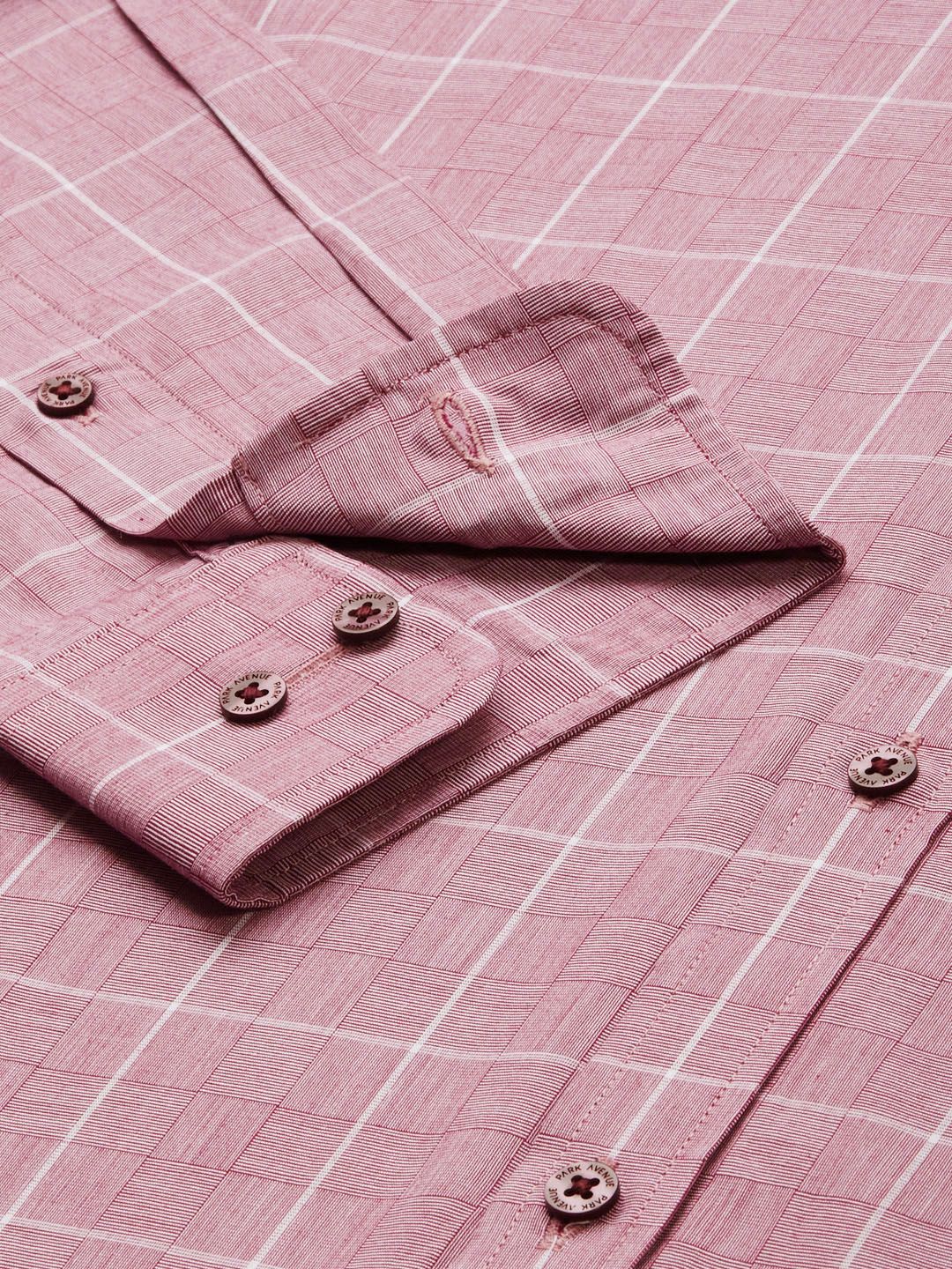 Park Avenue Men Pink Slim Fit Windowpane Checked Pure Cotton Formal Shirt