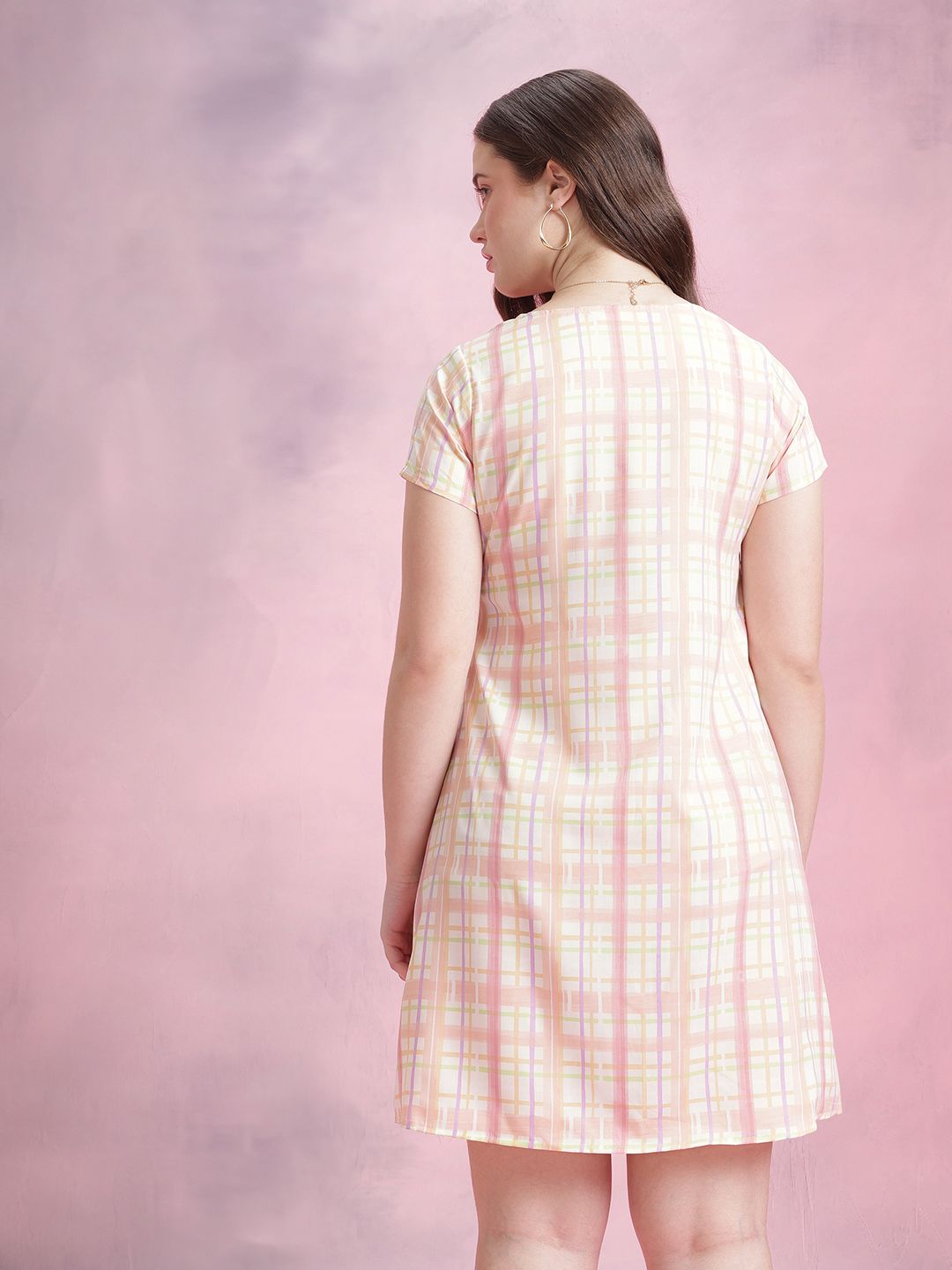 DressBerry Checked Tie-Up Neck Shirt Dress