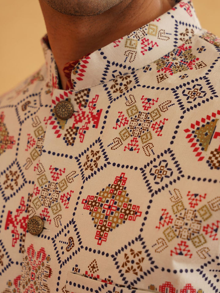 SOJANYA Men Floral Printed Kurta With Pyjamas & Nehru Jacket