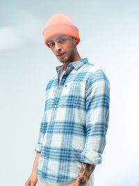 THE BEAR HOUSE Men Blue & White Pure Cotton Slim Fit Tartan Checks Checked Casual Shirt