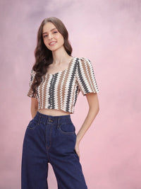 DressBerry Self-Striped Crop Shirt