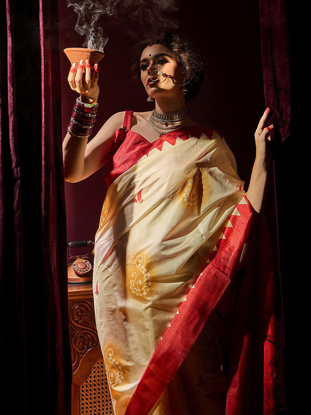 Saree mall Ethnic Printed Durga Puja Saree
