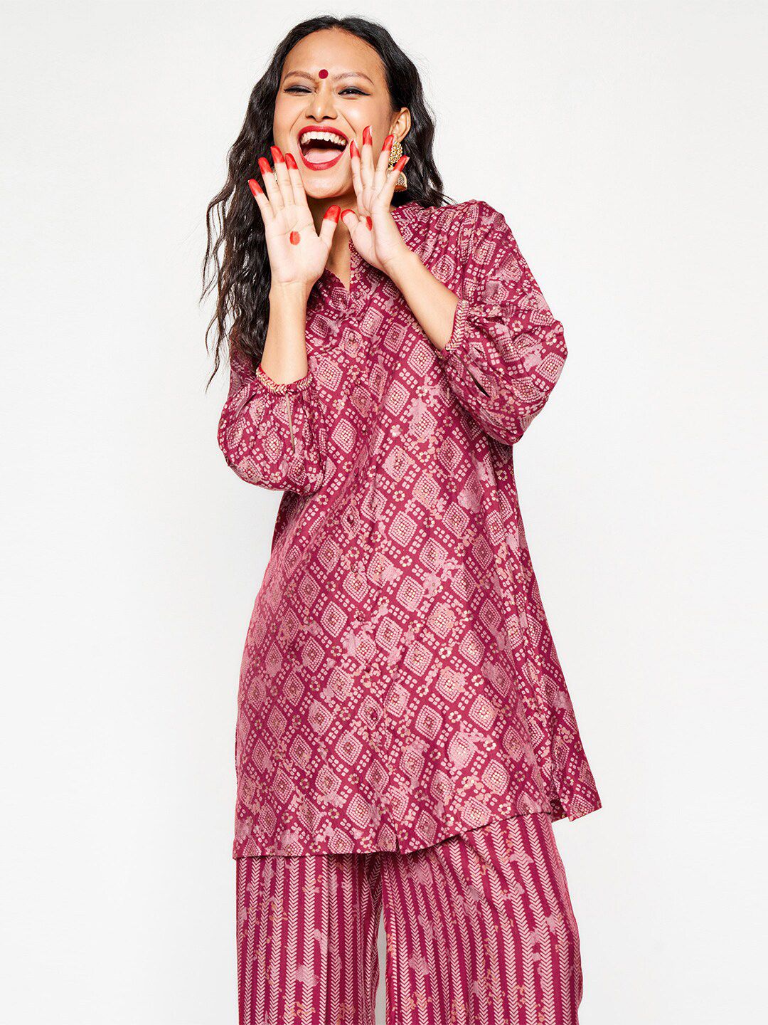 Global Desi Bandhani Printed Straight Kurta With Palazzo