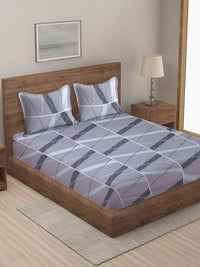 KLOTTHE Grey Geometric Polycotton 210 TC King Halus Cadar dengan 2 Sarung Bantal-98 x 89 inci