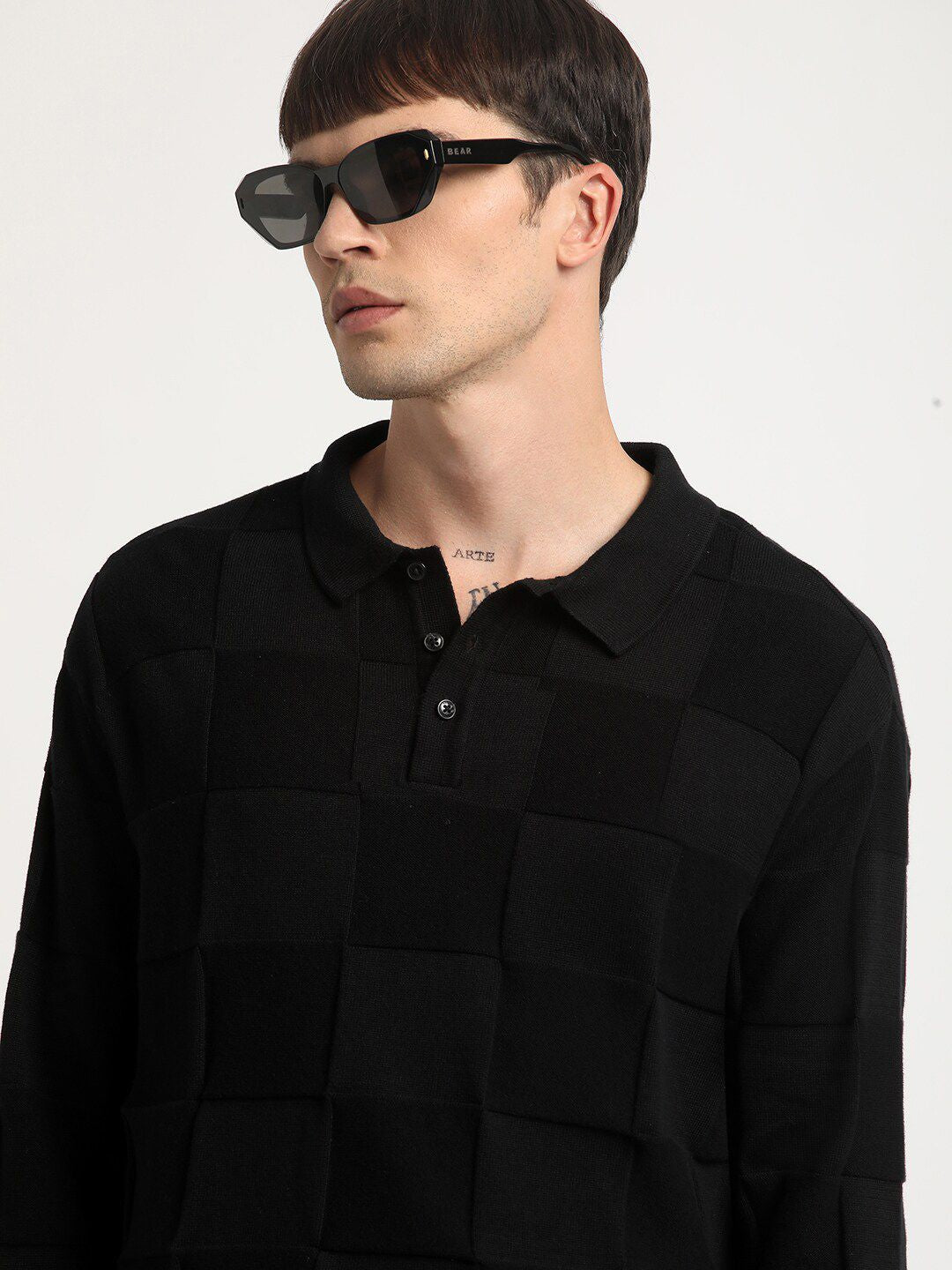 THE BEAR HOUSE Checked Polo Collar Pure Cotton T-shirt