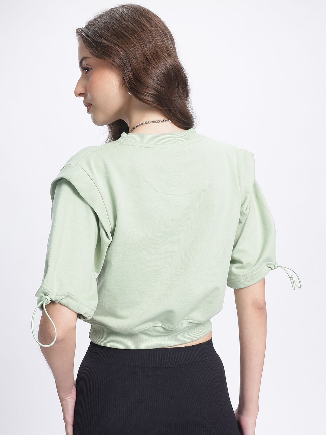 DressBerry Toggled Sleeves Crop Sweatshirt