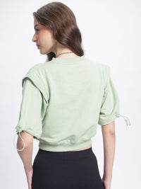 DressBerry Toggled Sleeves Crop Sweatshirt