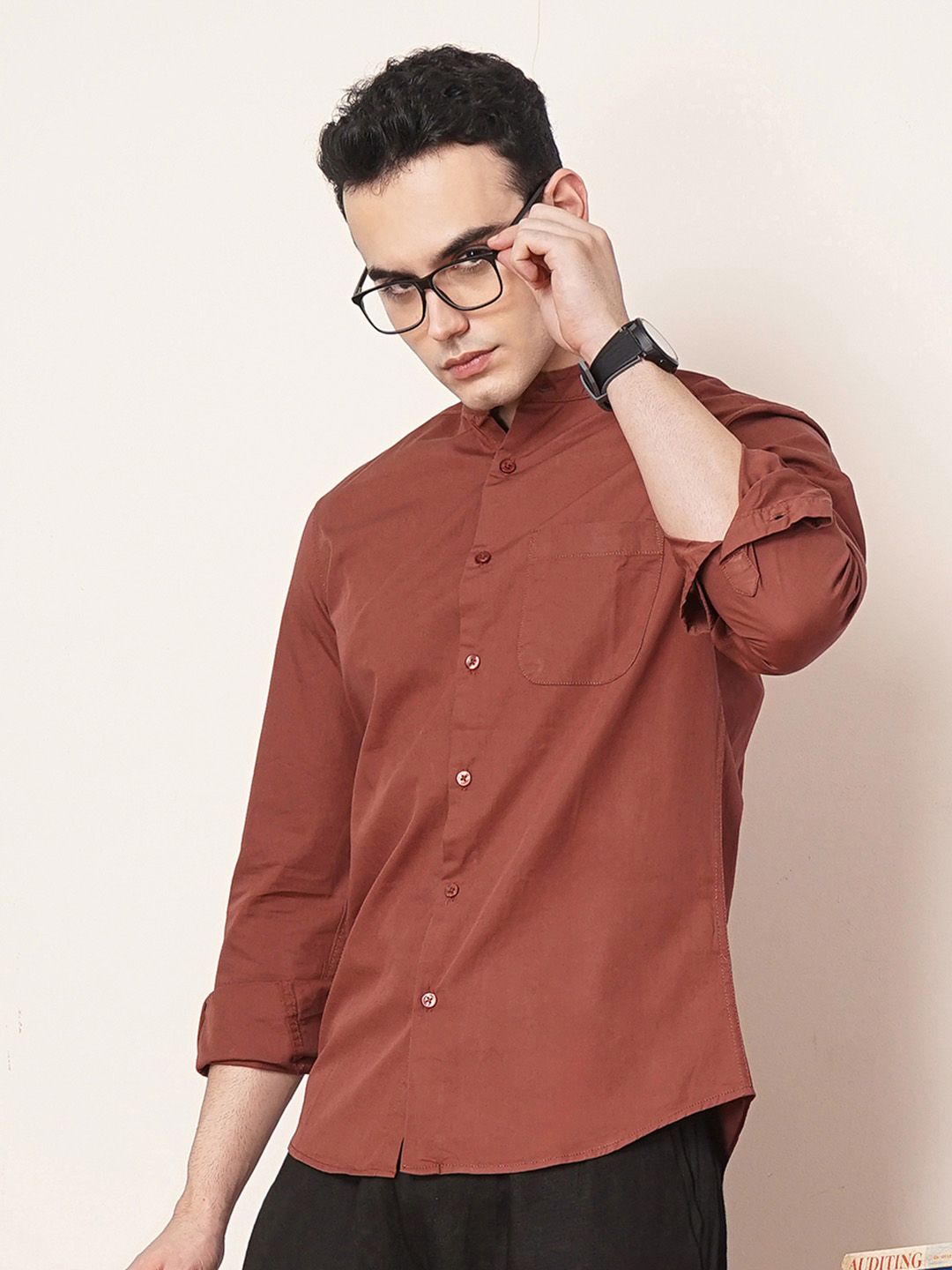 The Indian Garage Co Men Brown Solid Casual Shirt