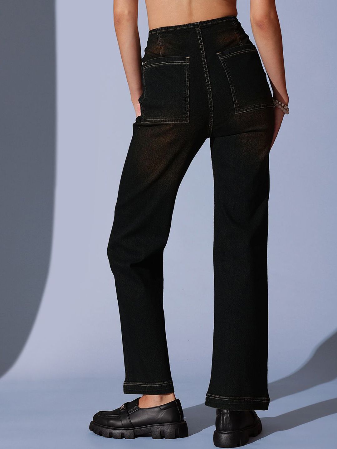 STREET 9 Women Comfort  High-Rise Low Distress Wide Leg Jeans