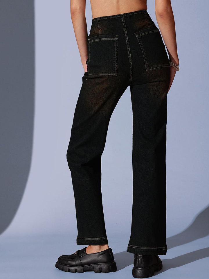 STREET 9 Women Comfort  High-Rise Low Distress Wide Leg Jeans