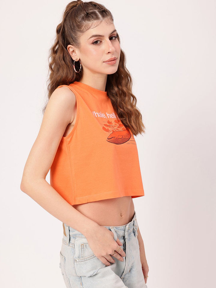 DressBerry Whale Watching Fashion Spotting Printed Sleeveless Crop T-shirt