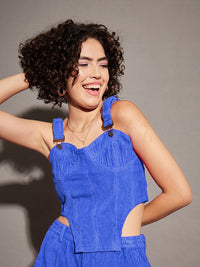 SASSAFRAS Ribbed Shoulder Straps Corduroy Cotton Crop Top