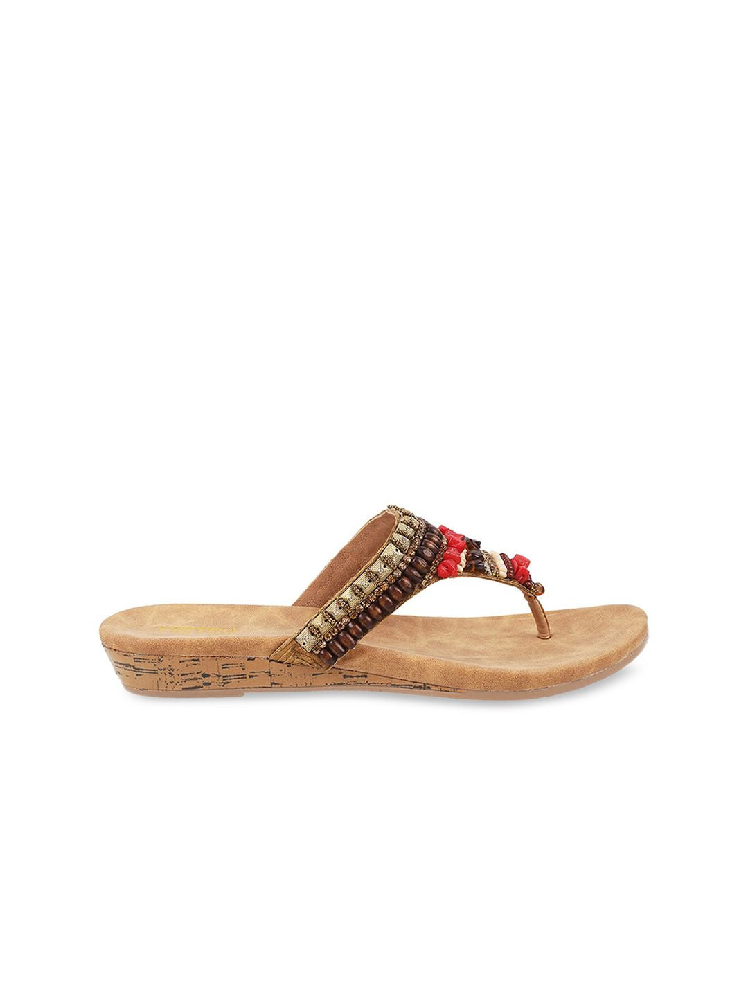 Metro Women Gold-Toned Ethnic Embellished Open Toe Flats
