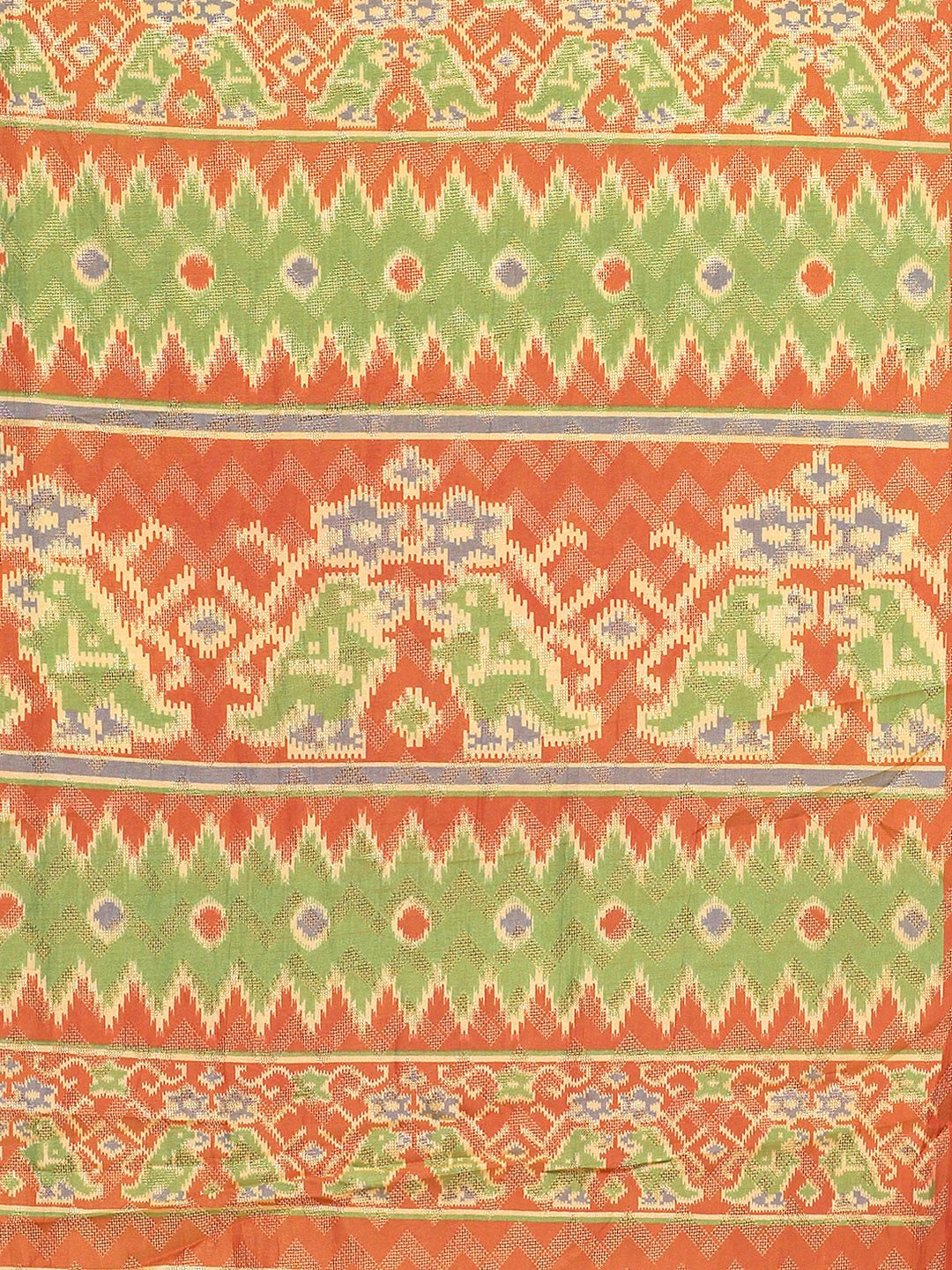 Saree mall Green & Rust Orange Woven Design Saree