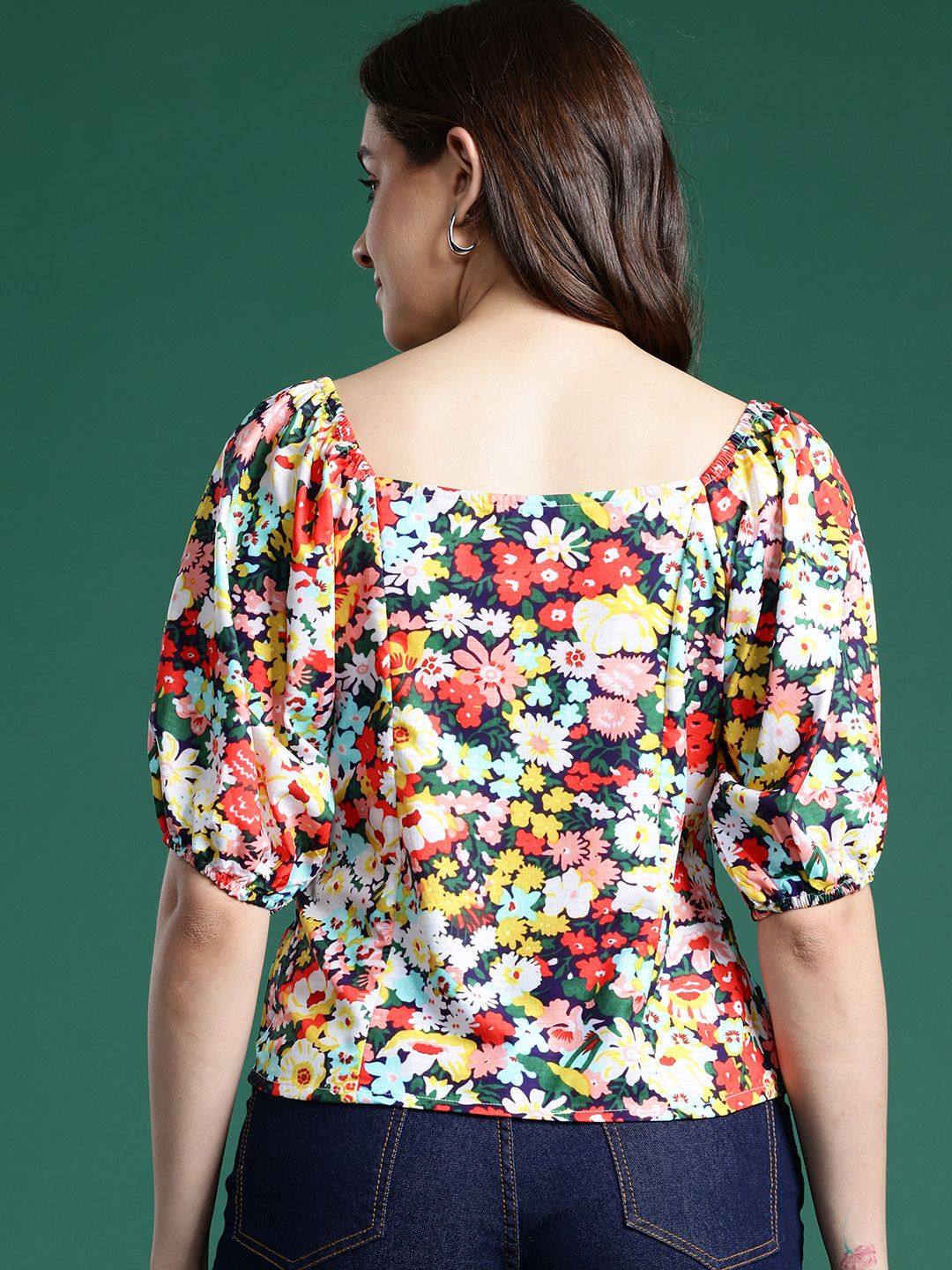 DressBerry Floral Print Sweetheart Neck Ruched Top