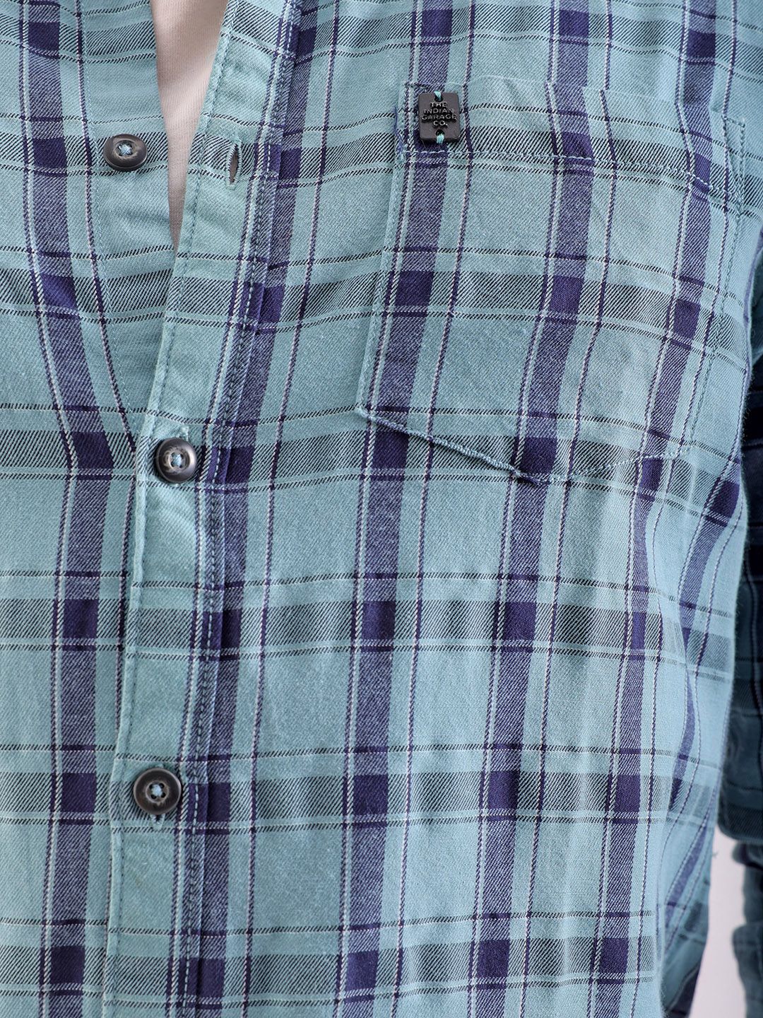 The Indian Garage Co Men Blue & Black Tartan Checks Casual Shirt