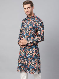 SOJANYA Kurta Lurus Bercetak Biru Lelaki