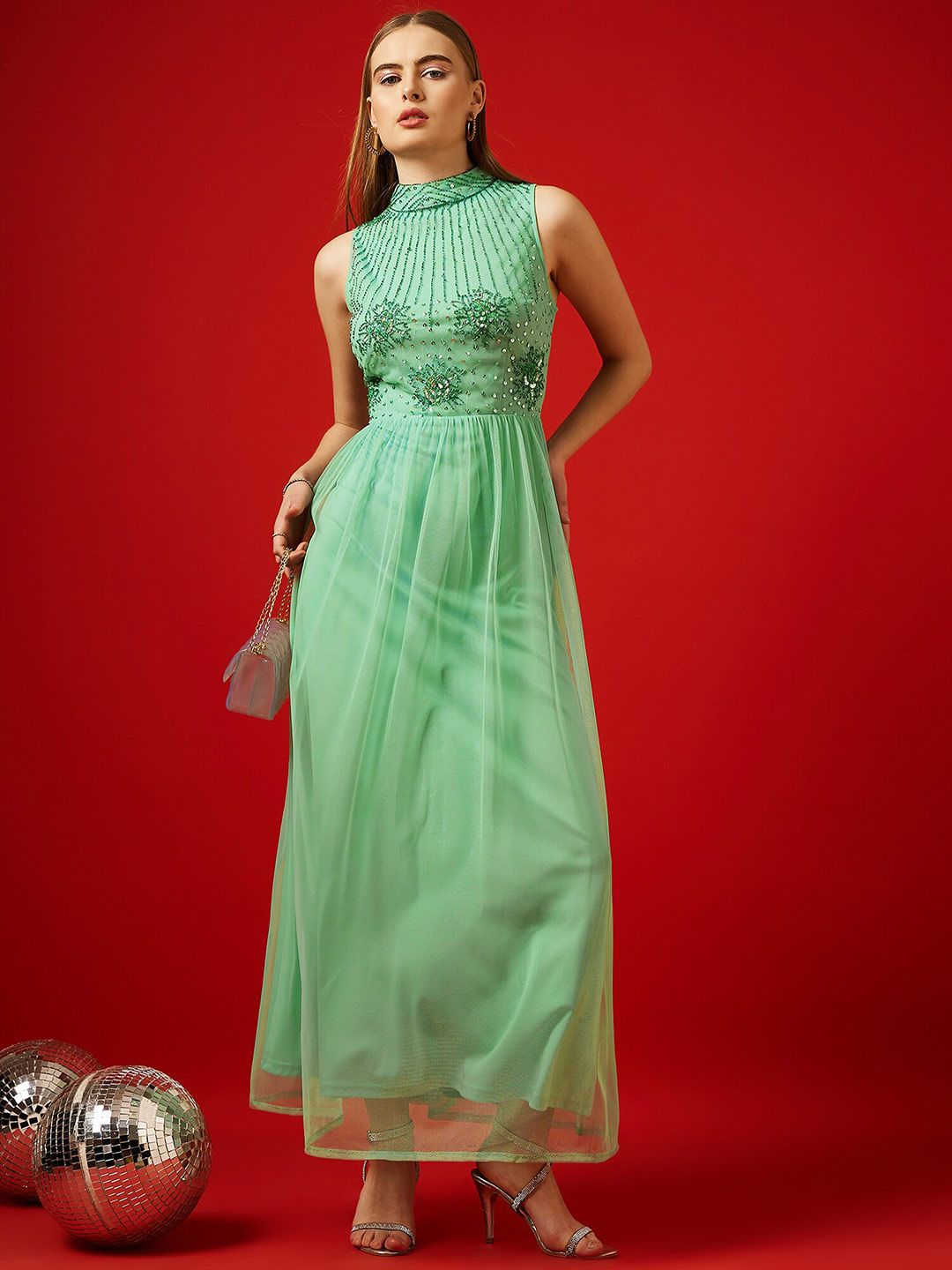 STREET 9 Embellished Sleeveless Net Maxi Dress
