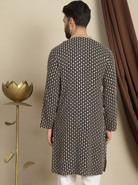 Anouk Geometric Printed Mandarin Collar Long Sleeves Cotton Sequinned Kurta