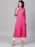 SOJANYA Women Pink & Silver Foil Print A-Line Kurta