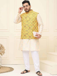 SOJANYA PLUS Lelaki Plus Size Printed Mandarin Collar Nehru Jaket