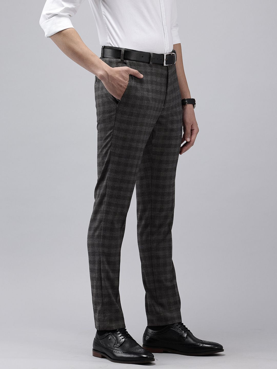 Park Avenue Men Checked Super Slim Fit Trousers