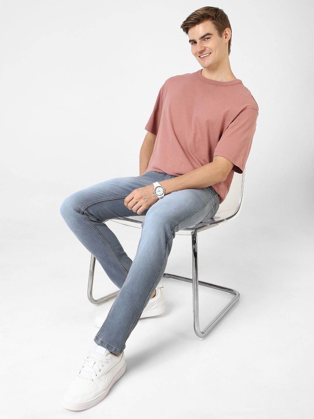 Urbano Fashion Men Grey Slim Fit Light Fade Stretchable Jeans