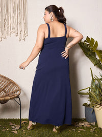 Berrylush Curve Women Shoulder Straps Split Thigh Maxi Dress