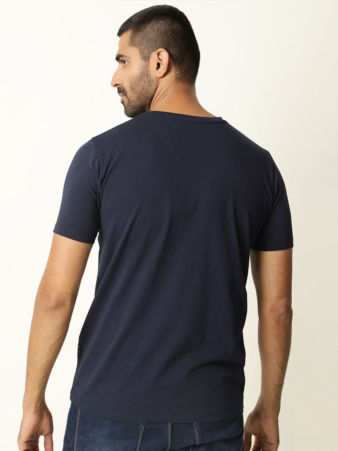 RARE RABBIT Men Badget Printed Slim Fit Cotton T-Shirt