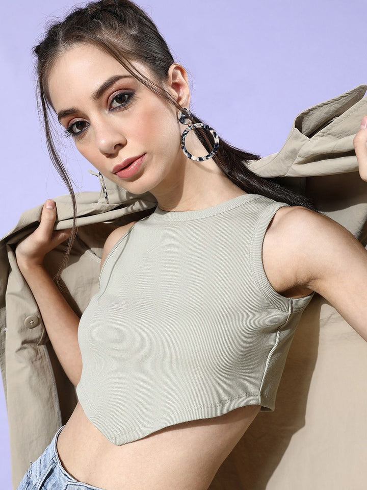 STREET 9 Women Beautiful Grey Solid Cropped Top