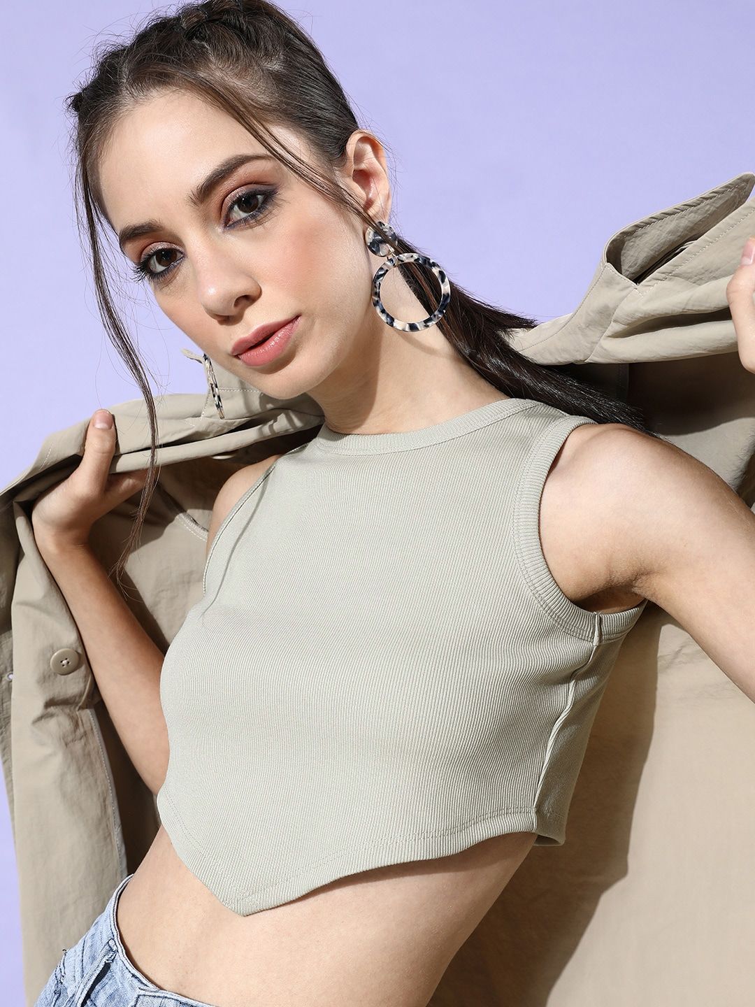 STREET 9 Women Beautiful Grey Solid Cropped Top