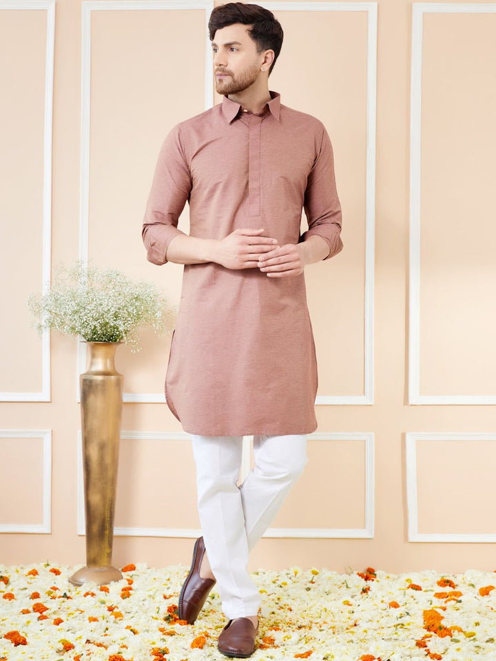See Designs Shirt Collar Long Sleeves Pure Cotton Pathani Kurta With Pyjamas