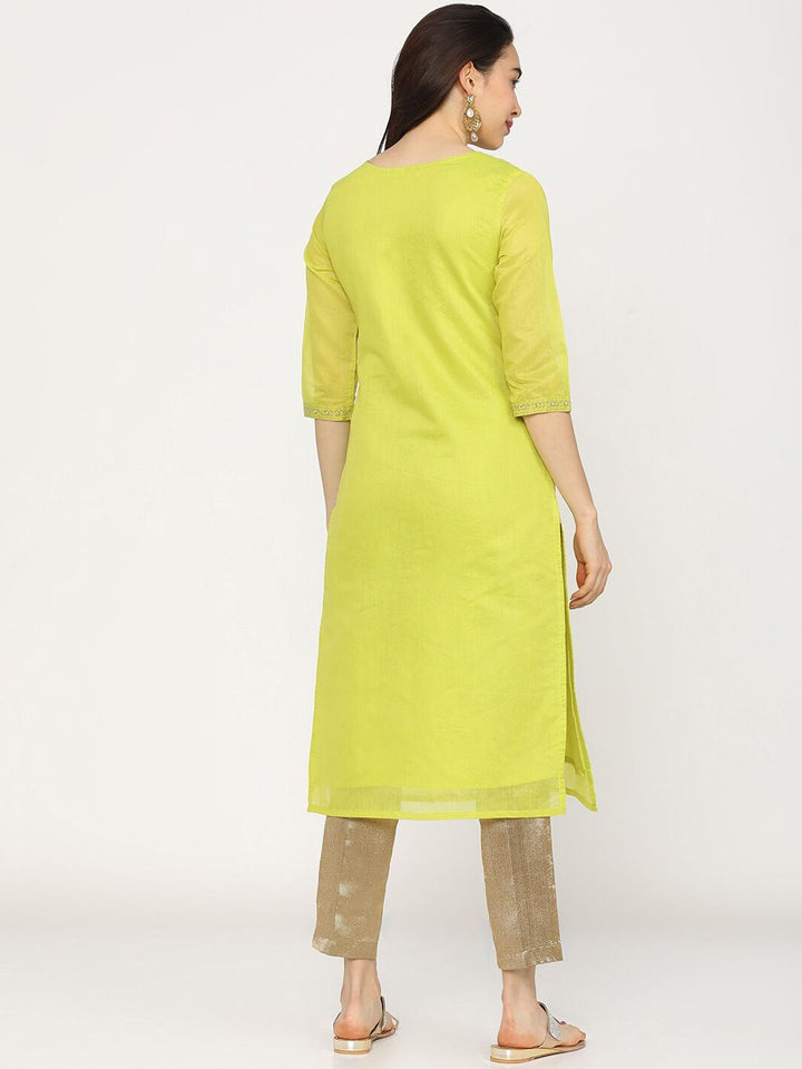 Vishudh Women Lime Green Embroidered Kurta