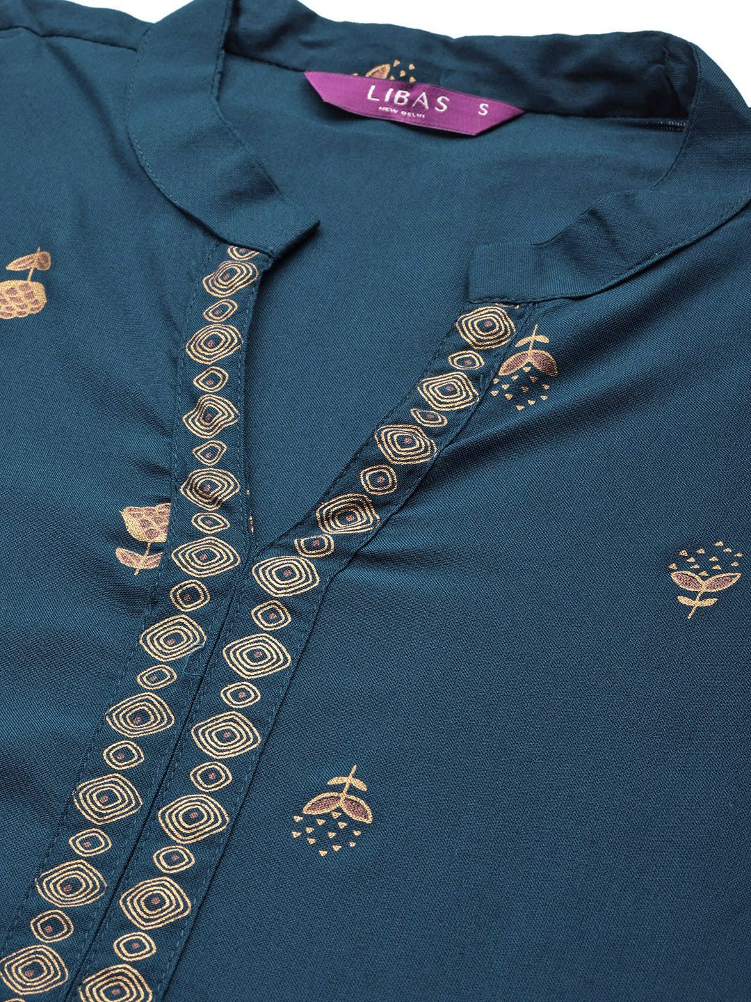 Libas Women Teal Blue & Golden Printed Kurta with Palazzos & Dupatta